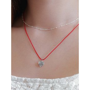 Heart Rose Red String Necklace