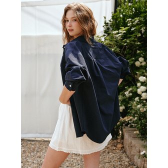 레프트서울 시어서커 오버핏 포켓 셔츠 [네이비]