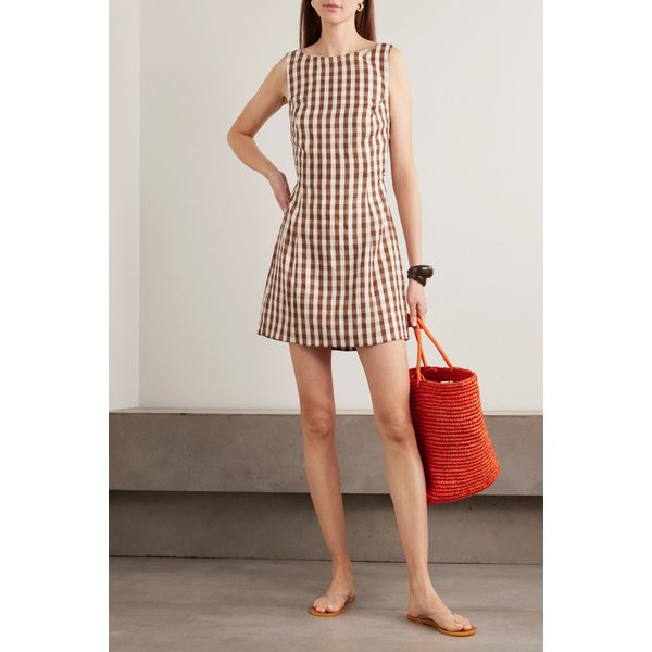 페이스풀 소피아 타이 디테일 깅엄 리넨 미니 원피스 46376663162989105