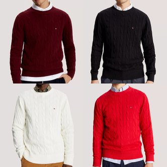 타미힐피거 남성 플래그 로고 케이블 니트 스웨터 4색상