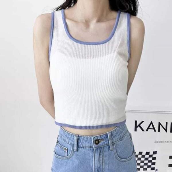 확대된 대표 여성 투톤 골지 니트 나시 5P