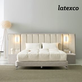 라텍스코 스테이 LED 패브릭 평상형 침대 Q+천연라텍스 매트리스 20cm