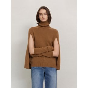 Cashmere Turtle-neck Knit Cape Pullover Camel