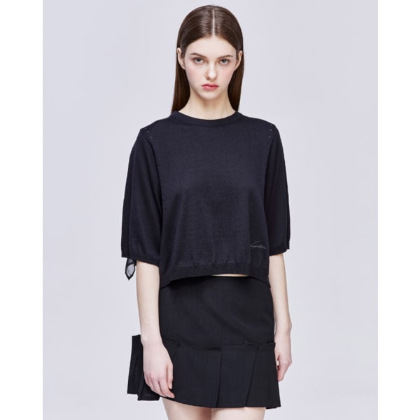 [파주점] [송지오우먼]송지오 컬렉션 베일드 윙 크루넥 니트 블랙 WH3KT701BK