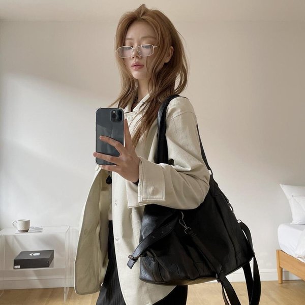 [옷자락] 여성 벨벳 인조가죽 투웨이 대형 숄더 크로스백