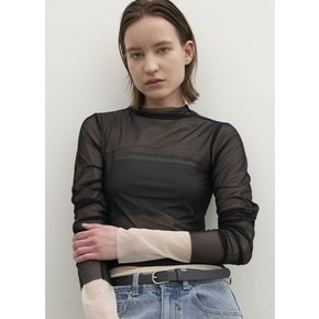 (T-6884)SHEER LAYERED SLIM TEE