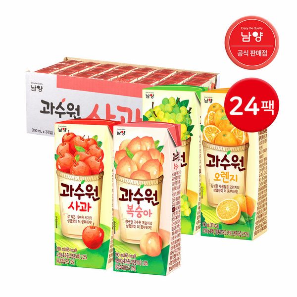 과수원 190ml 24팩 사과 /청포도 /복숭아 /오렌지 과일주스