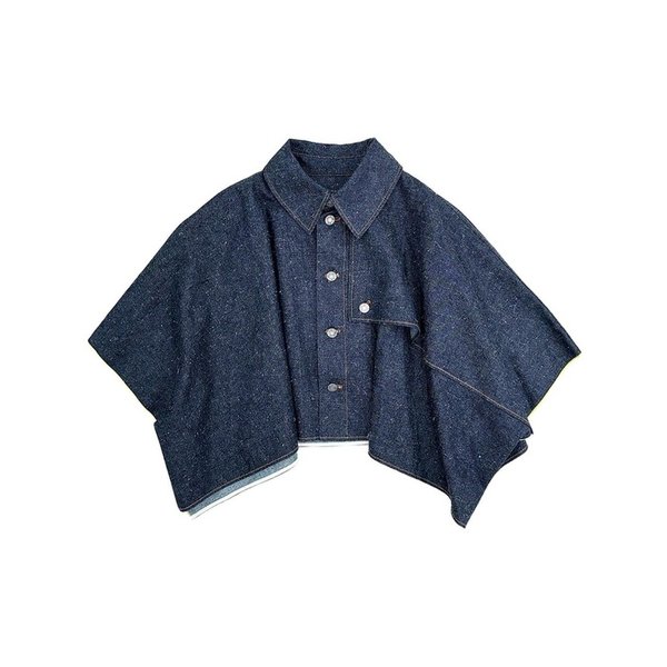 BLUE DENIM CROPPED TRENCH CAPE