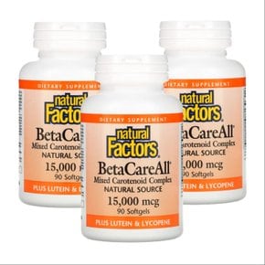 내추럴팩터스 BetaCareAll 베타카로틴 15,000mcg 90소프트젤 X 3통