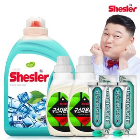 강호동의 쉬슬러 액상 세제 후레쉬 3.05L 1개+구스다운워시전용 650ml 2개+구취케어 치약100g 2개.