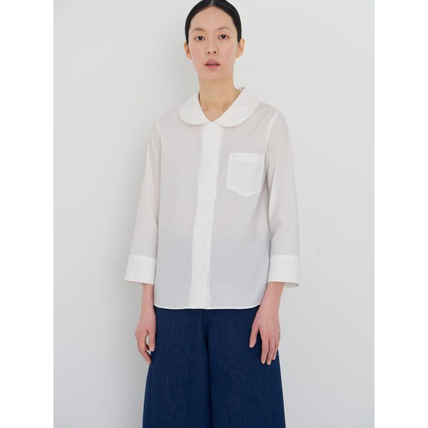 Flat round collar shirt warm white