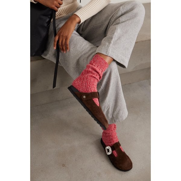 슬라이디 비브 크리스탈 장식 스웨이드 뮬 46376663162990094