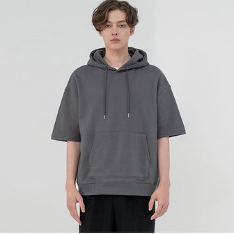 COQ SHORT SLEEVE SWEAT HOODED TOP_CHARCOAL