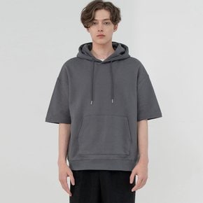 SHORT SLEEVE SWEAT HOODED TOP_CHARCOAL