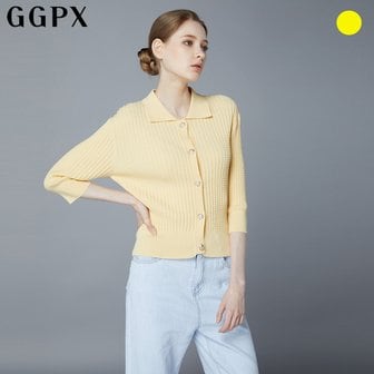 GGPX 카라넥 금장 5부 골지 니트 가디건 (GNB4KG700F)