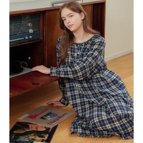 네이바타탄체크 여성 긴팔 약기모 면 잠옷 원피스 [2 Size]
