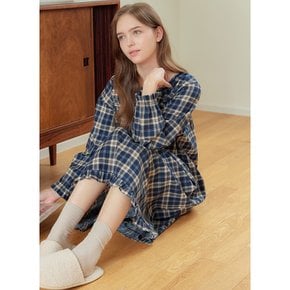 네이바타탄체크 여성 긴팔 약기모 면 잠옷 원피스 [2 Size]