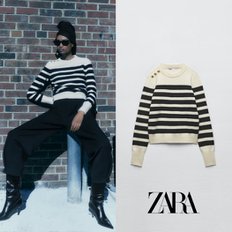 ZARA 자라 골든 버튼 스트라이프 니트 긴팔 스웨터