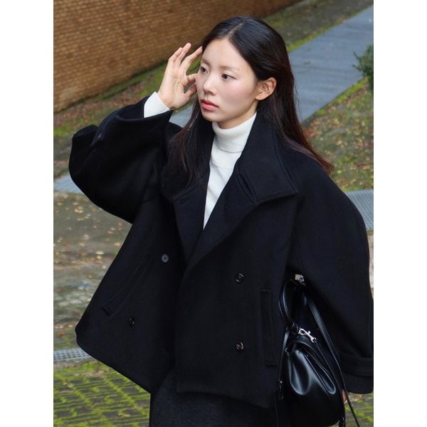 SIOT4169 하이넥 오버 핏 하프 코트_Black