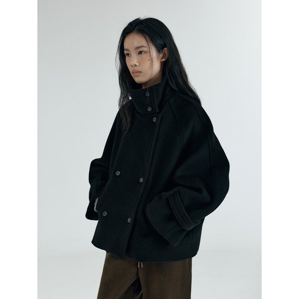 SIOT4169 하이넥 오버 핏 하프 코트_Black