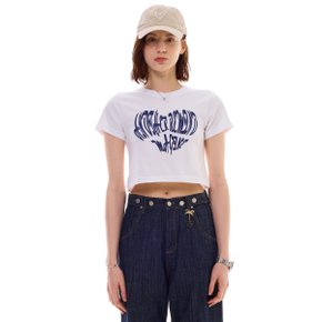 HEART SLOGAN CROP T-SHIRT / BLUE