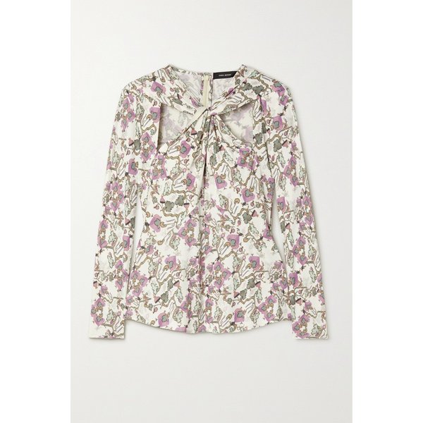 Juliana Twist-front Cutout Printed Poplin Blouse 화이트