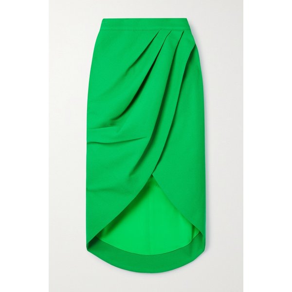 세르지오 허드슨 Draped Wrap-effect Grain De Poudre Wool Midi Skirt 그린 38063312419153676