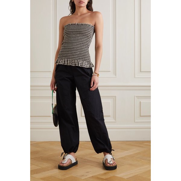 몰리 고다드 Kim Shirred Ruffled Gingham Cotton Strapless Top 블랙 38063312418590999