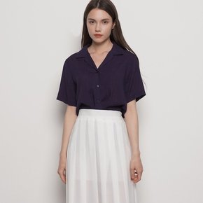 W221 linen open collar half shirts navy