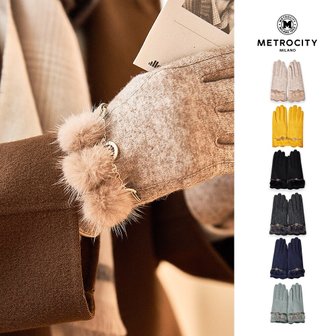  [메트로시티] 물결 밍크방울 여성용 모직장갑 MGLU-W009