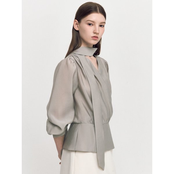 Diagonal Wrap Tie Blouse CLARY SAGE