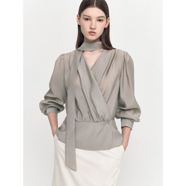 Diagonal Wrap Tie Blouse CLARY SAGE