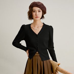 LS_Bubble sleeve v neck cardigan_BLACK