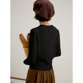 LS_Bubble sleeve v neck cardigan_BLACK