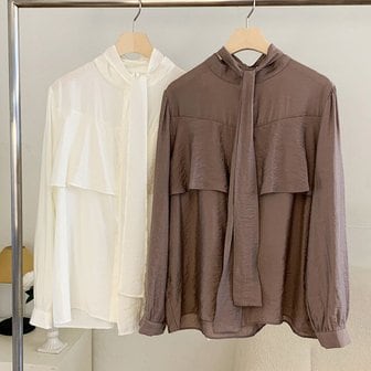 신세계라이브쇼핑 [옷자락] 여성 가을시즌 롱타이 블라우스 날개버튼 시스루 하객룩