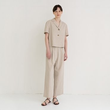 노타 linen daily semi wide pants beige