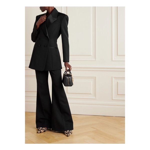 더블 브레스트 실크 혼방 새틴 트리밍 울 트윌 블레이저 블랙 1647597358089179