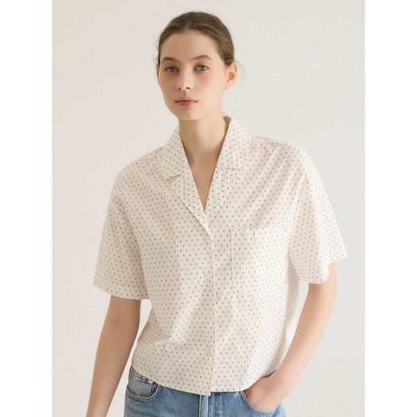 SAILBOAT PATTERN OPEN COLLAR S/S SHIRT -  WHITE