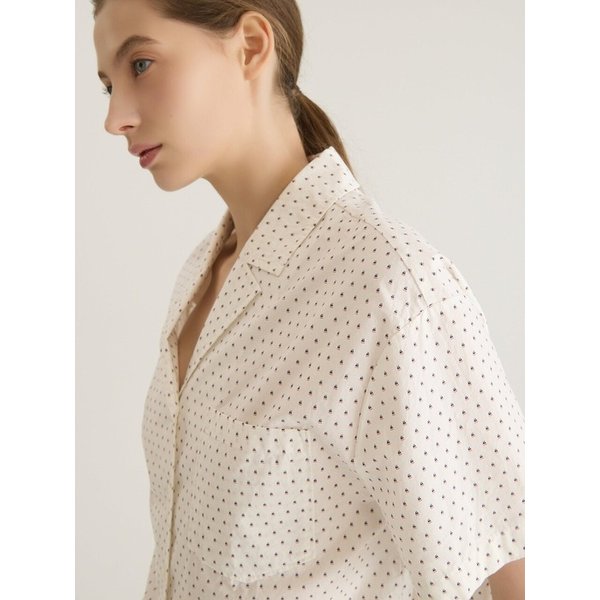 SAILBOAT PATTERN OPEN COLLAR S/S SHIRT -  WHITE