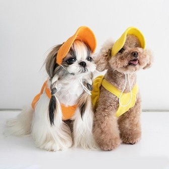 스토어봄 도그웨그 벌룬 와플 멜빵+모자 set 나시 티셔츠 강아지 민소매 여름 옷.도그웨그