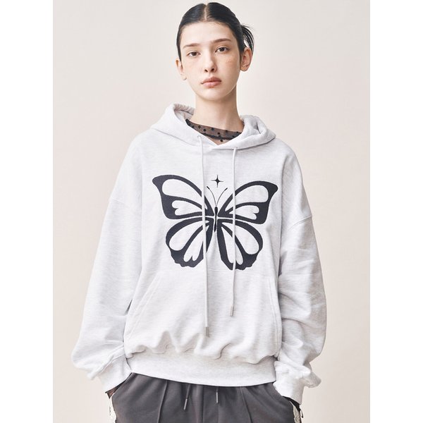 BUTTERFLY EMBROIDERY HOODIE_MELANGE BLACK