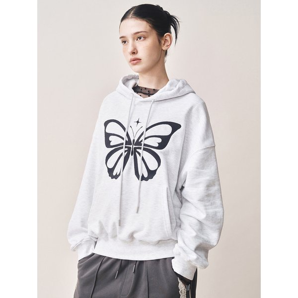 BUTTERFLY EMBROIDERY HOODIE_MELANGE BLACK