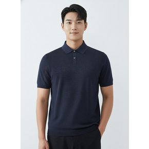 남성 앞판 조직 솔리드 카라 반팔 니트 AGSPM3221-915_G