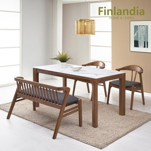핀란디아 카라벨 원목통세라믹 4인 식탁세트(의자2+벤치1)