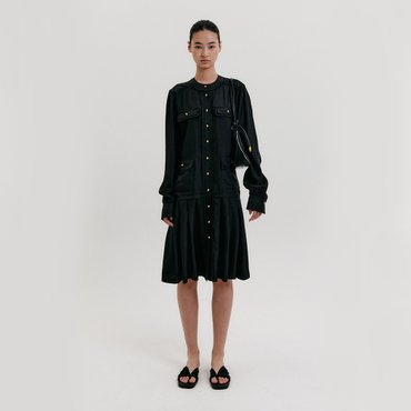 EENK Scarf Pleated Dress - Black
