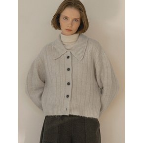 SIKN2052 wool collar cardigan_Light beige