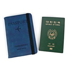 해외여행 가죽 여권케이스 트레블 월렛 기본 진파랑