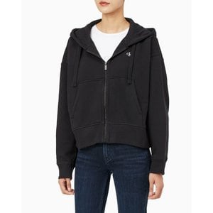 Calvin Klein Jeans 여성 릴렉스핏 CK 스몰 로고 크롭 기모 후드 집업(40WH104)