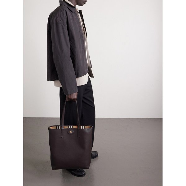 리버시블 풀그레인 가죽 체크 캔버스 토트백 46376663162993562