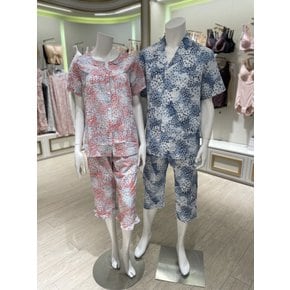시원한 여름 잠옷 함께 예쁘게 입어요!면 지지미 잔꽃나염 커플 잠옷 세트(WPA7156M+WPA7156W)